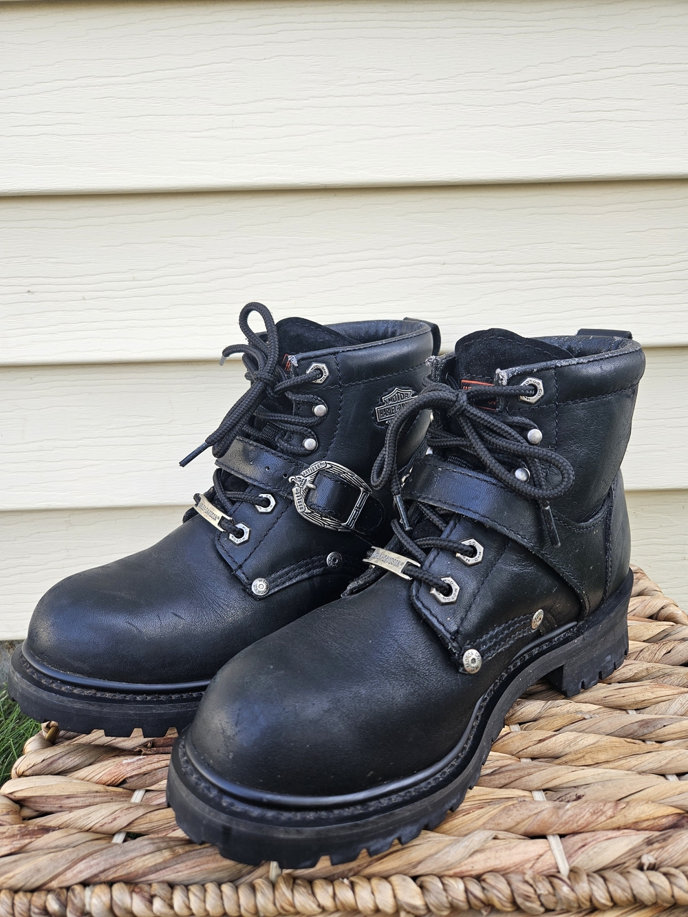 Harley-Davidson Women's Black Leather Lace-Up Moto Boots Size 7